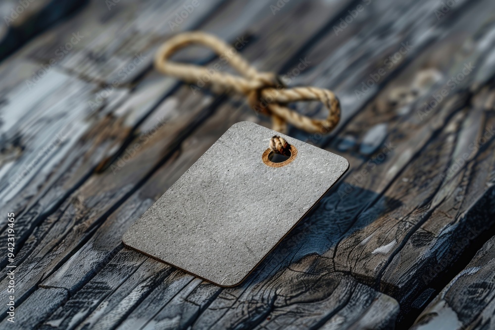 Poster A simple wooden table with a label or tag attached, suitable for various uses and themes