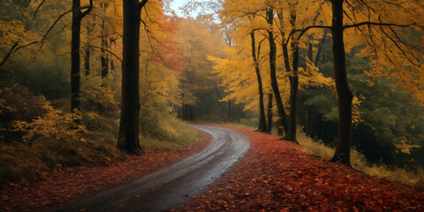 Fototapeta premium Beautiful Autumn Park Landscape in Orange Tones