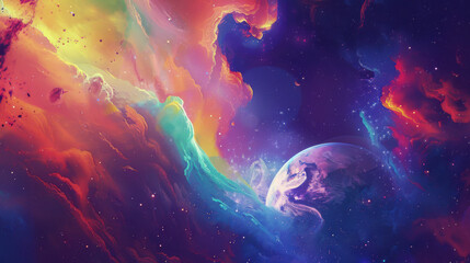 Earth, vibrant colors, outer space view, trippy