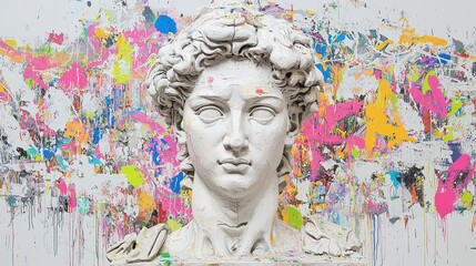 Bust Sculpture with Abstract Colorful Background