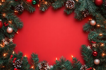 Festive Christmas New Year border. Xmas background and frame composition. Christmas banner and web poster