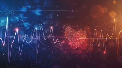 Abstract digital heart and glowing lines on a dark background.