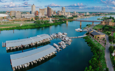 Marina on Mud Island Park in the Wolf River harbor and downtown Memphis, Tennessee, United States of America.