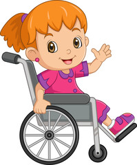 little kid sit on wheelchair and feel happy