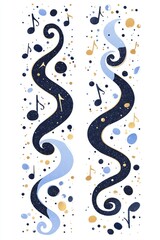 Abstract Swirling Pattern with Music Notes and Gold Dots