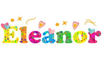 Eleanor female name decorative lettering type design. Vector