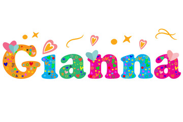 Gianna female name decorative lettering type design. Vector