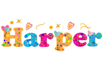 Harper female name decorative lettering type design. Vector