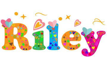 Naklejka premium Riley female name decorative lettering type design. Vector