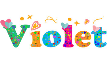 Naklejka premium Violet female name decorative lettering type design. Vector