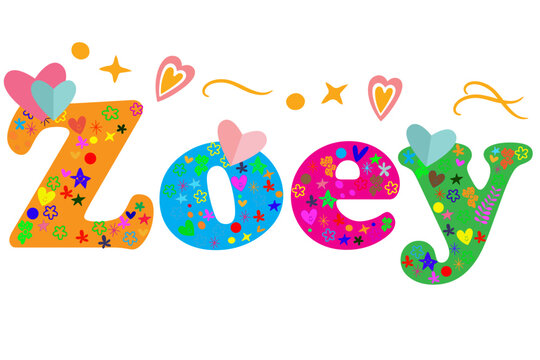 Zoey female name decorative lettering type design. Vector