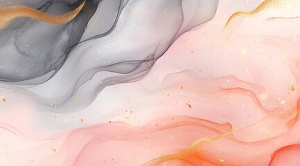 Obraz premium This artwork showcases a serene blend of gray, pink, and gold with a fluid, cloudlike texture, ideal for minimalistic designs and elegant backgrounds, adding a touch of sophistication