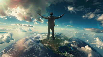 Businessman on top of the world, generative ai
