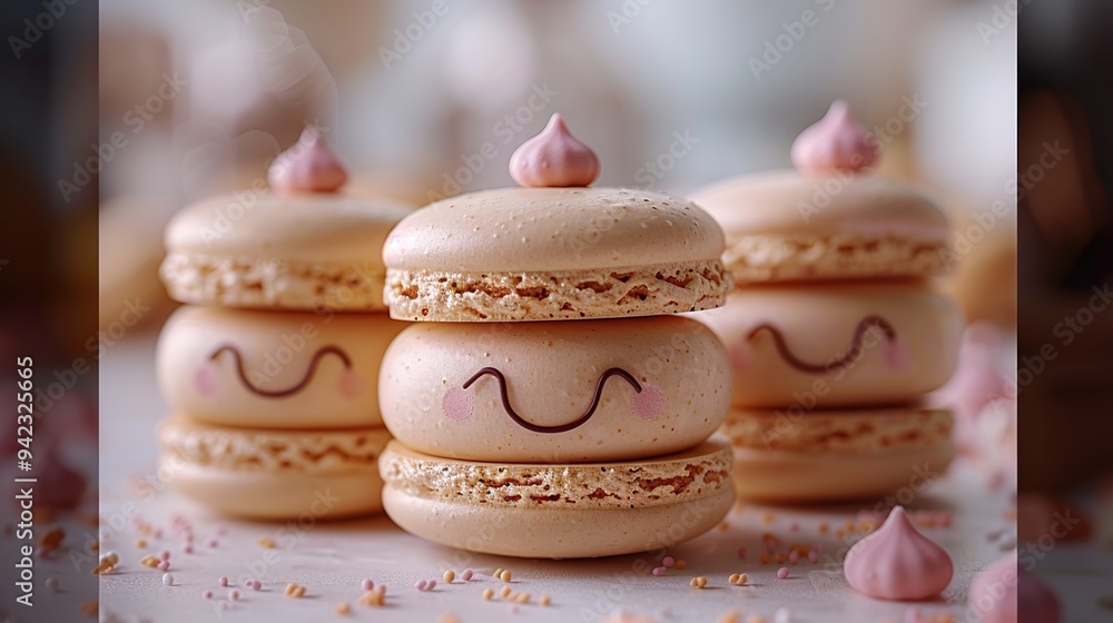 Wall mural adorable stacked macarons with painted faces