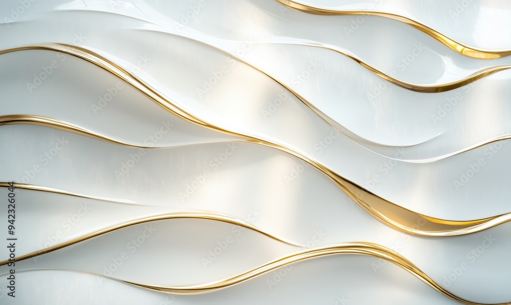 Poster a series of gold and white lines that create a sense of movement and flow. the gold lines add a touc