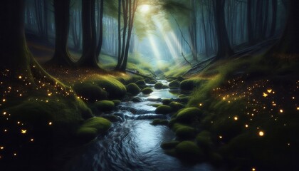 Tranquil Forest Waterfall in Lush Green Surroundings 4K Image