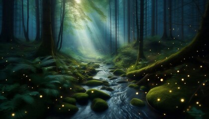 Tranquil Forest Waterfall in Lush Green Surroundings 4K Image