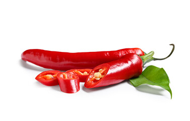 Chopped hot chili pepper on white background