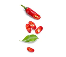 Fotobehang Chili Pepers Chopped hot chili pepper on white background. Top view  © Pixel-Shot