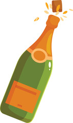 Green champagne bottle popping its cork with a golden label, celebrating a success © nsit0108