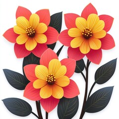 Obraz premium Vibrant Yellow and Red Flowers with Green Leaves