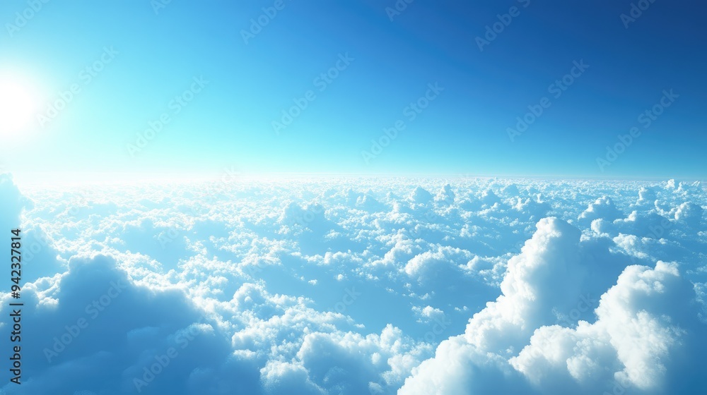Poster a blue sky with a few thin, transparent clouds floating gently, adding depth without blocking the su