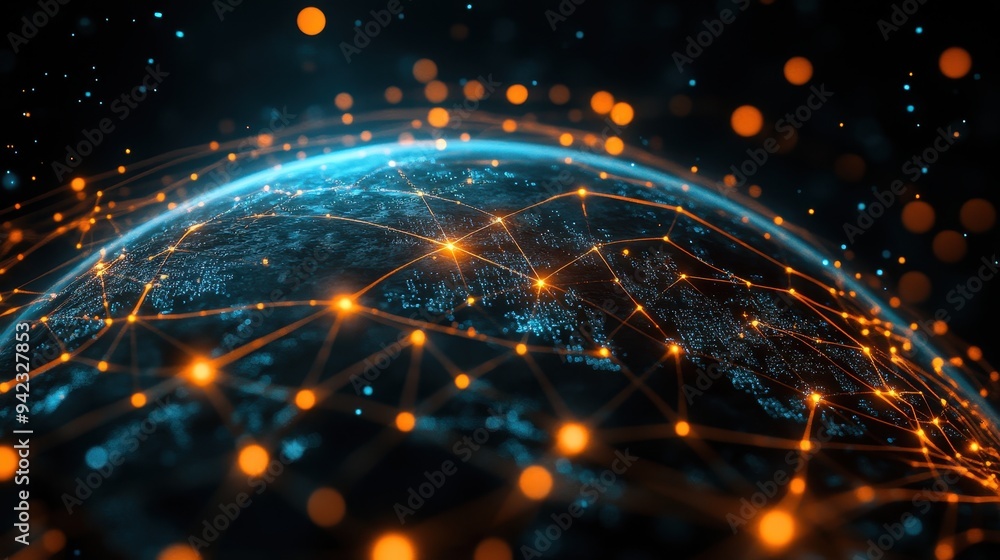 Poster global network interconnected world digital technology data communication abstract background futuri