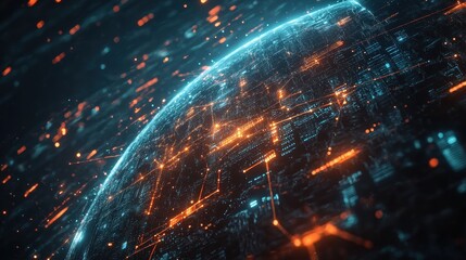 Fototapeta premium Abstract Digital Globe with Glowing Connections and Data Flow