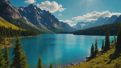 Wallpaper turquoise lake in summer mountains