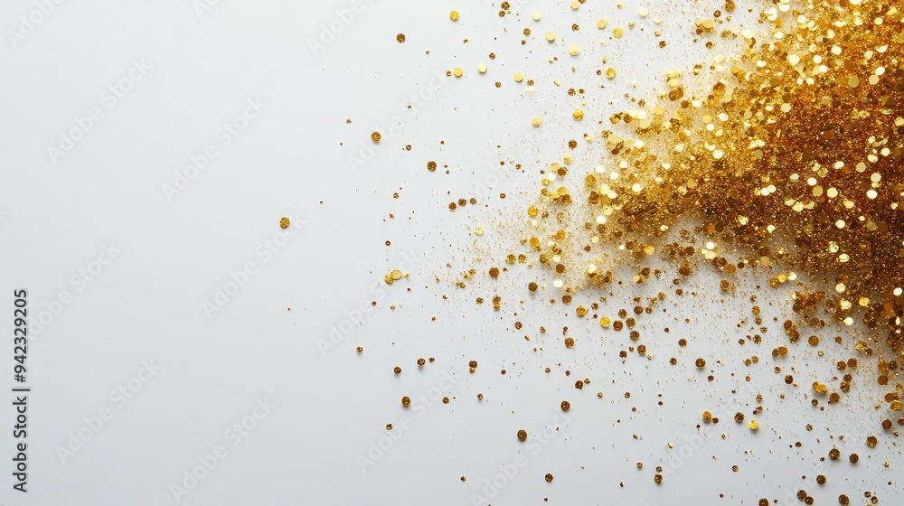 Poster a burst of gold sparkles on a white background with copy space for custom text.