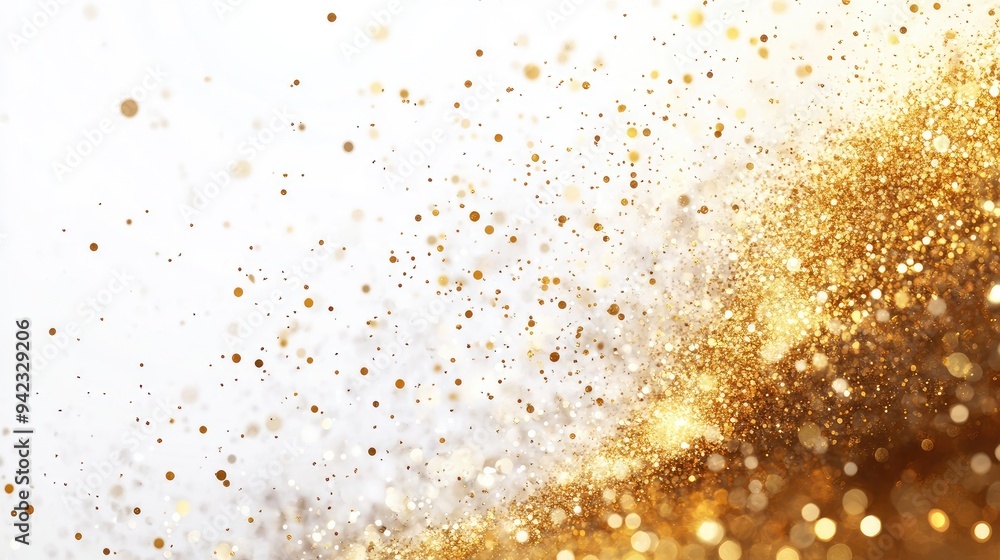 Poster a burst of gold sparkles on a white background with copy space for custom text.