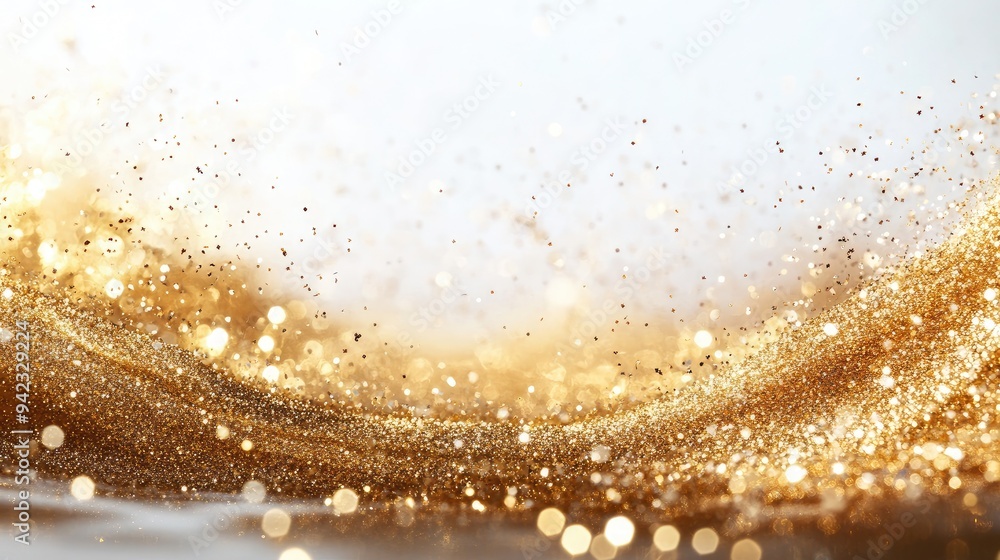 Poster a burst of gold sparkles on a white background with copy space for custom text.
