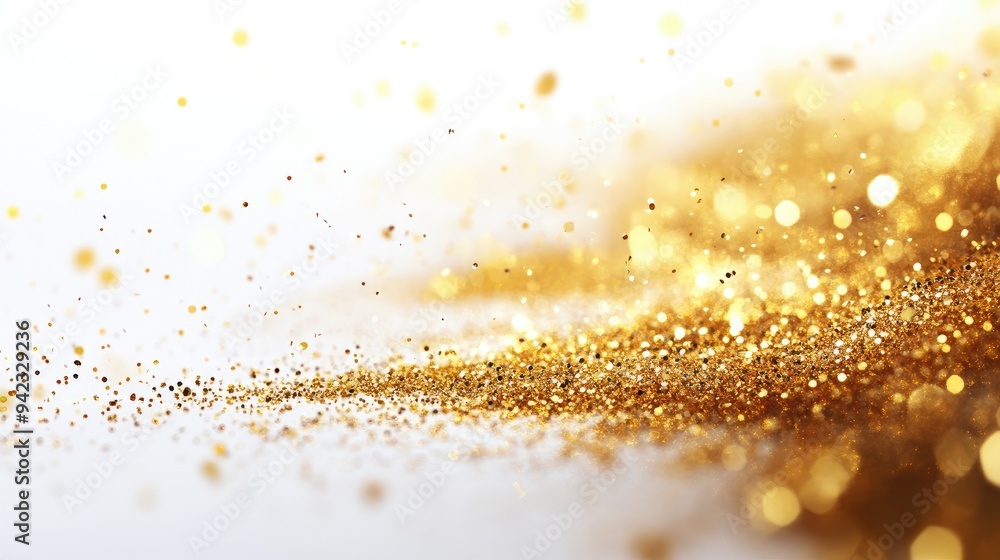 Poster a burst of gold sparkles on a white background with copy space for custom text.
