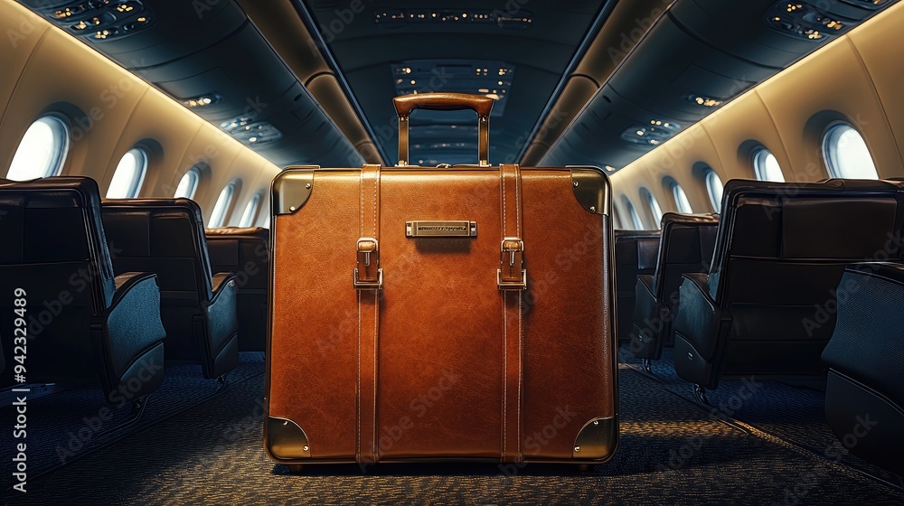Poster a business travele suitcase with a focus on high-end design and practicality, placed in a business-c