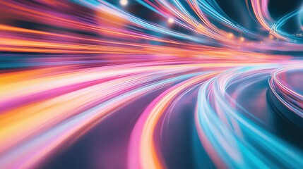 Vibrant light trails, speed and dynamism of future technology and innovation, advancements in digital transformation and cutting-edge development