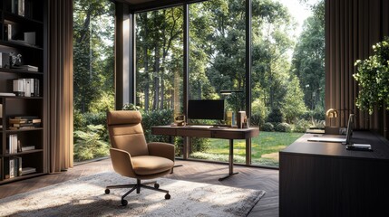 Modern Home Office with Large Window and Natural Light