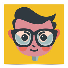 Colorful nerd boy student wearing glasses on yellow background, vector illustration