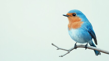 Fototapeta premium Colorful small bird with blue and orange feathers perched on branch