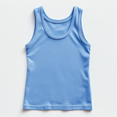 A blue tank top with a white collar. The tank top is unbuttoned and has a white stripe down the middle