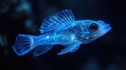 Fototapeta premium A close-up of a deep-sea fish with unique adaptations, such as bioluminescence, swimming in the pitch-black ocean depths.