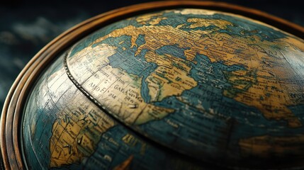 Fototapeta premium A close-up of a globe with focus on various countries, highlighting international travel destinations. Plenty of room for text.