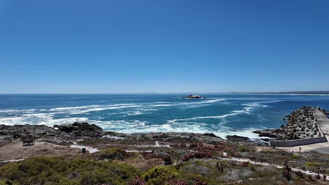 Yzerfontein Western Cape South Africa. 27.03.2024. Video. Coastal path on the rocky shore of Yzerfontein on the west coast of South Africa., rocky shore, rocks, scenic, location, locations,
