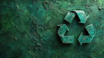 A close-up of a recycling symbol on a green background, with plenty of space around for text, perfect for eco-friendly and sustainability themes.