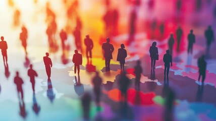 Abstract silhouette crowd against colorful background representing diversity and unity