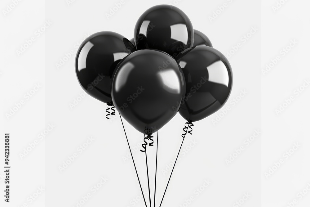 Poster a bunch of black balloons tied together on a string