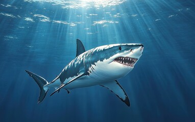 Fototapeta premium Great White Shark Swimming in the Ocean