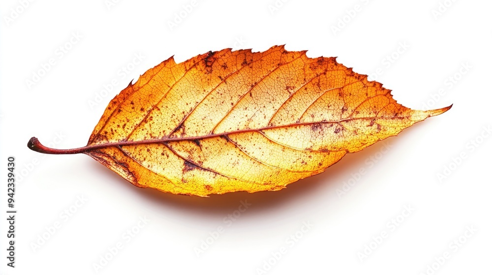 Poster a close-up of an isolated golden fall leaf with intricate details, perfect for autumn-themed designs