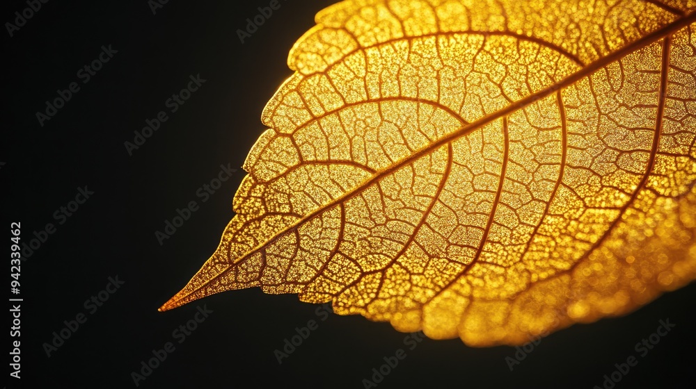 Poster a close-up of an isolated golden fall leaf with intricate details, perfect for autumn-themed designs