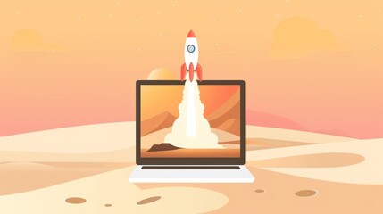 Laptop Rocket Launch Illustration