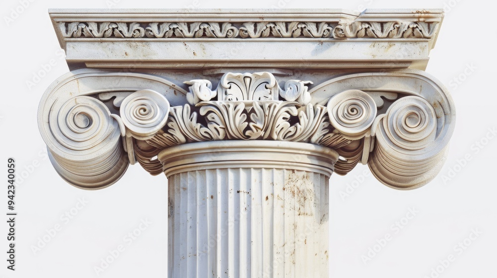Poster a detailed view of a clock face on a stone or metal column, often used in decorative architectural s
